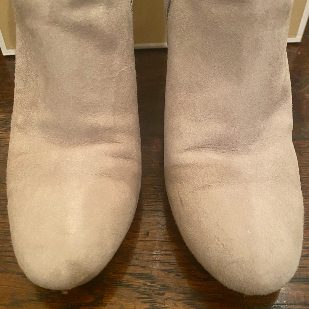 Michael Kors Arabella Pearl Gray suede boot with crystal studded heels - Picture 5 of 8